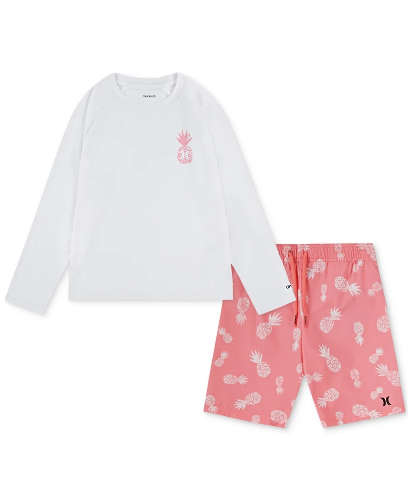 Hurley Little Boys Pineapple Swim Top & Printed Swim Shorts, 2 Piece Set