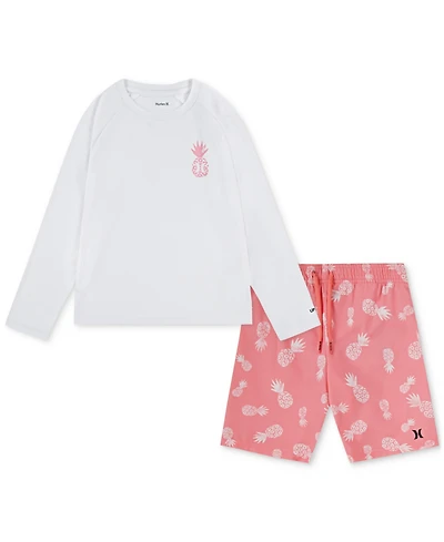 Hurley Little Boys Pineapple Swim Top & Printed Swim Shorts, 2 Piece Set