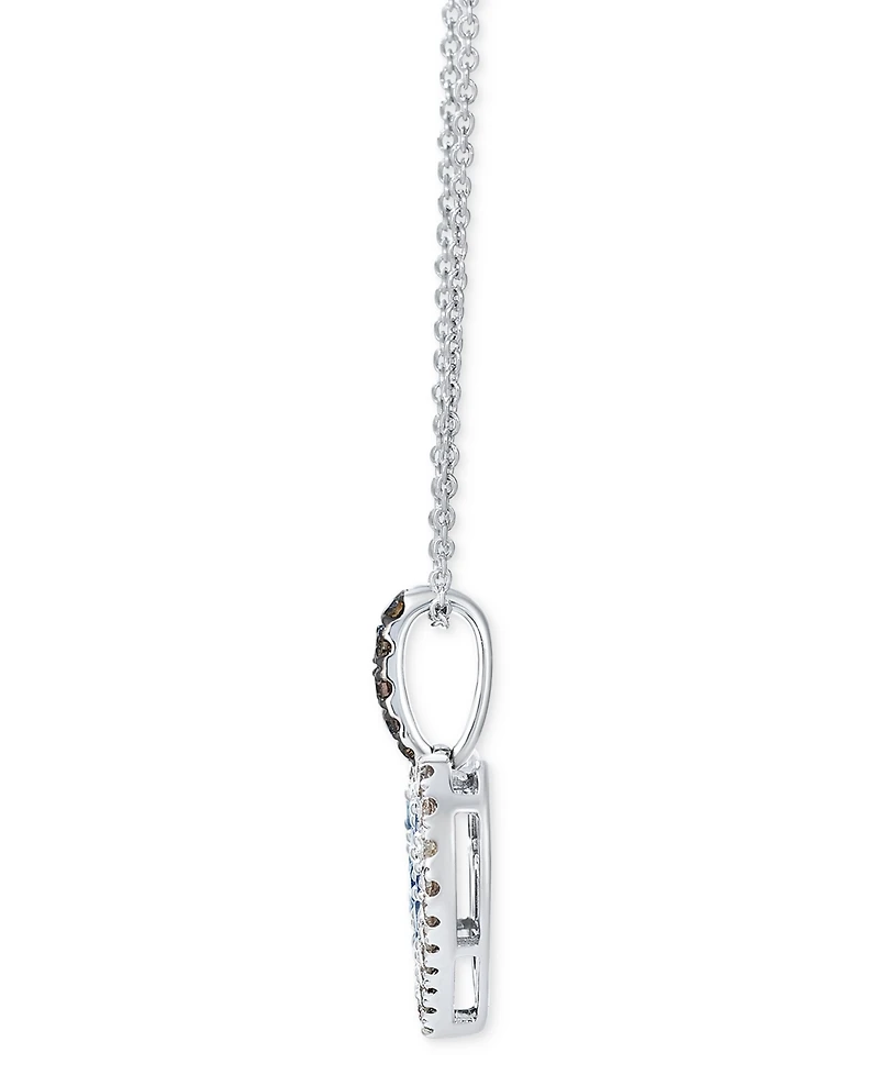 Le Vian Sapphire Ombre (3/8 ct. t.w.) & Diamond (1/3 ct. t.w.)Halo Cluster Heart Adjustable 20" Pendant Necklace in 14k White Gold