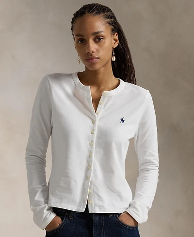 Polo Ralph Lauren Women's Stretch Mesh Cotton Crewneck Cardigan Top