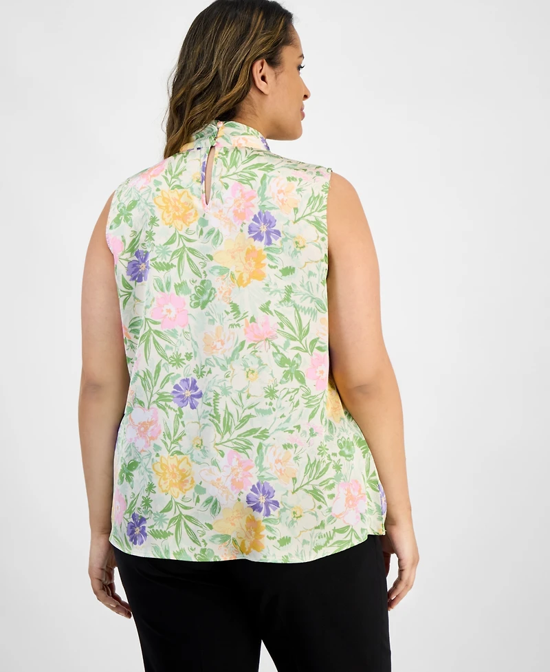 Tahari Asl Plus Paisley-Print Bow-Neck Blouse