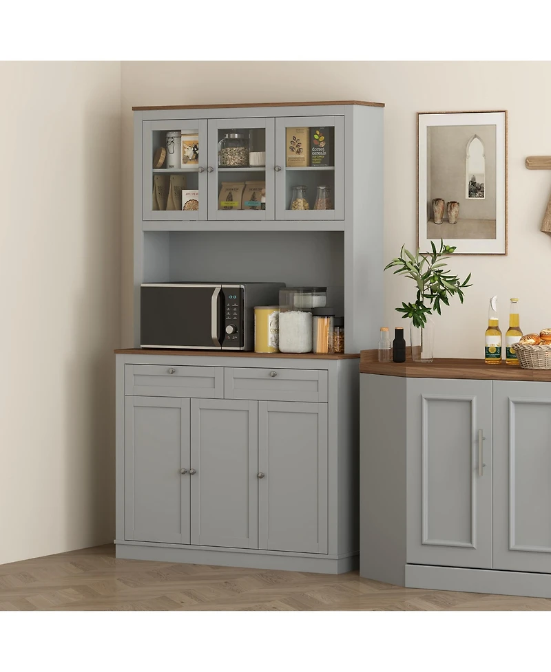 Homcom 71" Tall Kitchen Pantry Storage Cabinet with Microwave Sd,