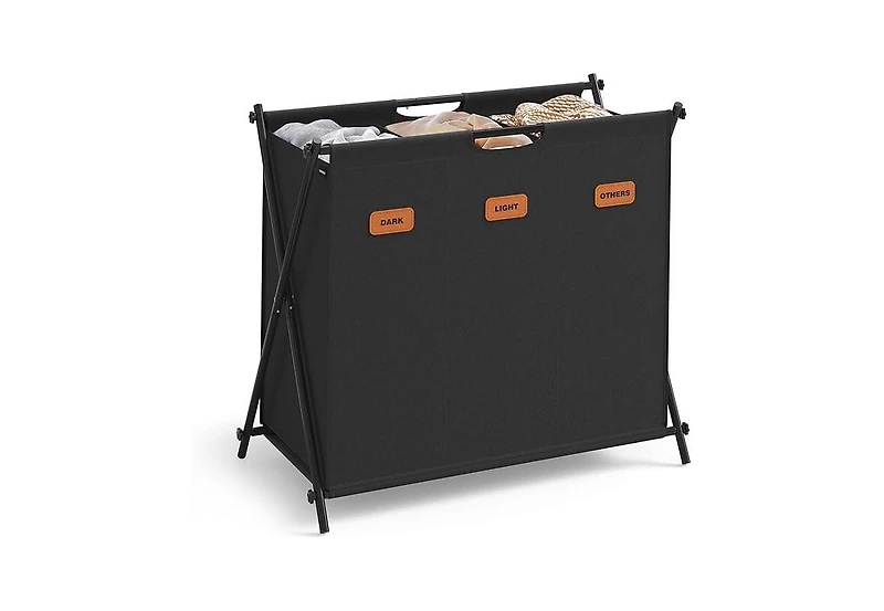 Songmics Home 3-Section Laundry Sorter with Collapsible X-Frame, Ink Black