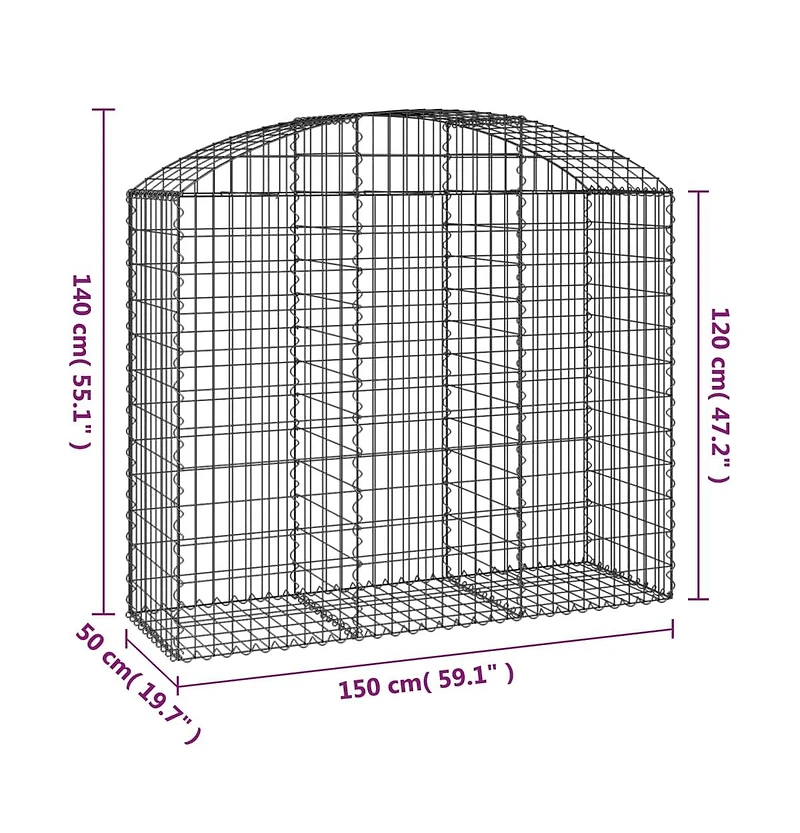Arched Gabion Basket 59.1"x19.7"x47.2"/55.1" Galvanized Iron