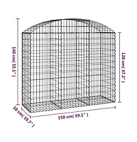 Arched Gabion Basket 59.1"x19.7"x47.2"/55.1" Galvanized Iron
