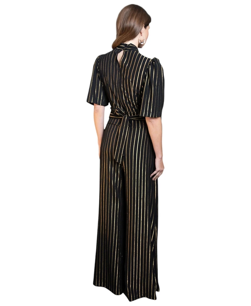 HotSquash London Women's Gold Stripe Wide Leg Jumpsuit