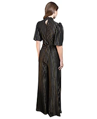 HotSquash London Women's Gold Stripe Wide Leg Jumpsuit