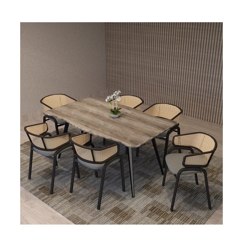 LeisureMod Dining Chair With Stainless Steel Legs Velvet Seat and Wicker Back