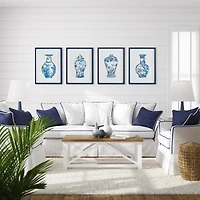 15.75"W x 1"D x 21.25"H Ornamental Urns In Blue Study Framed Wall Art Set of 4