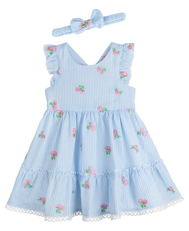 Rare Editions Baby Girls 2-Piece Seersucker Dress with Matching Headband Set