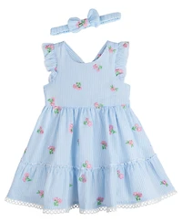 Rare Editions Baby Girls 2-Piece Seersucker Dress with Matching Headband Set