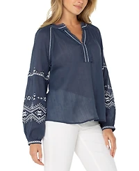 Liverpool Los Angeles Women's Long Sleeve Embroidered Top