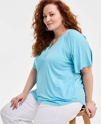 Style & Co Plus Flutter-Sleeve Top, Exclusively at Macy's