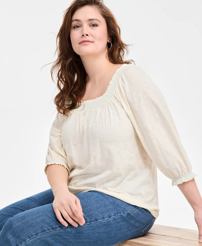 Style & Co Plus 3/4-Sleeve Top, Exclusively at Macy's