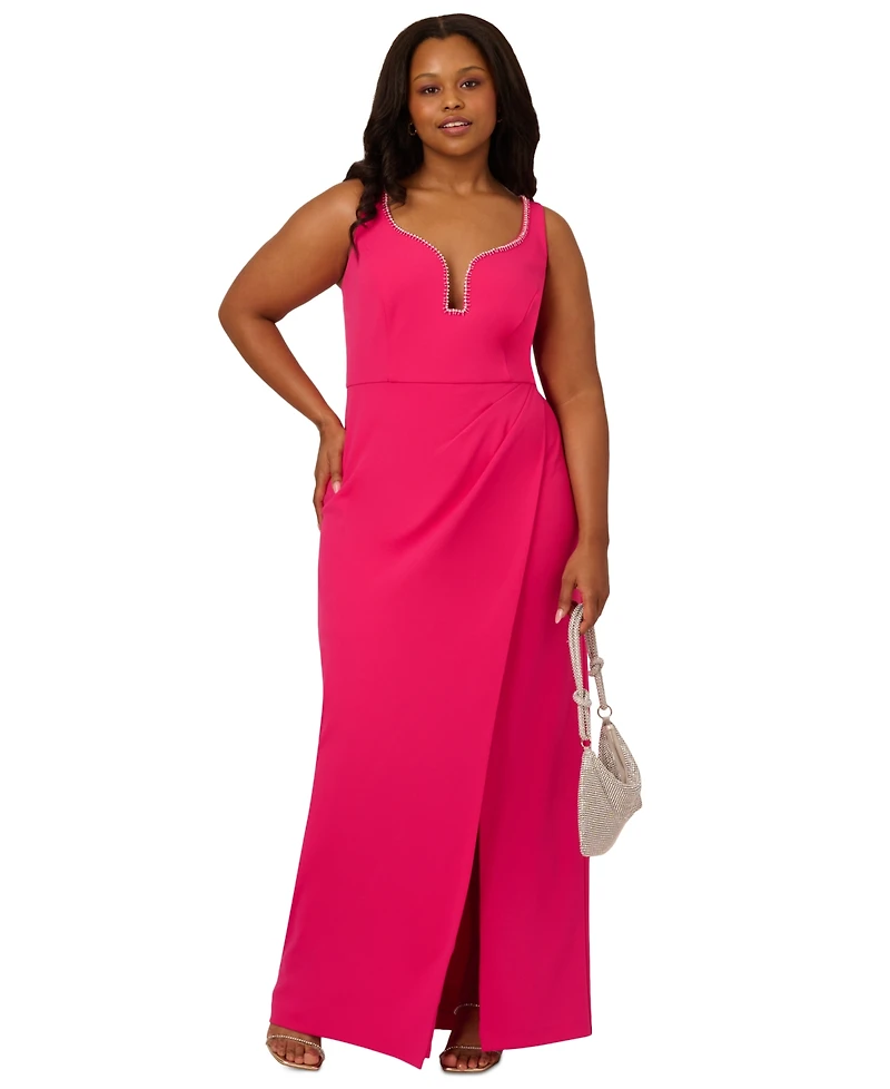 Adrianna Plus Embellished Crepe Gown