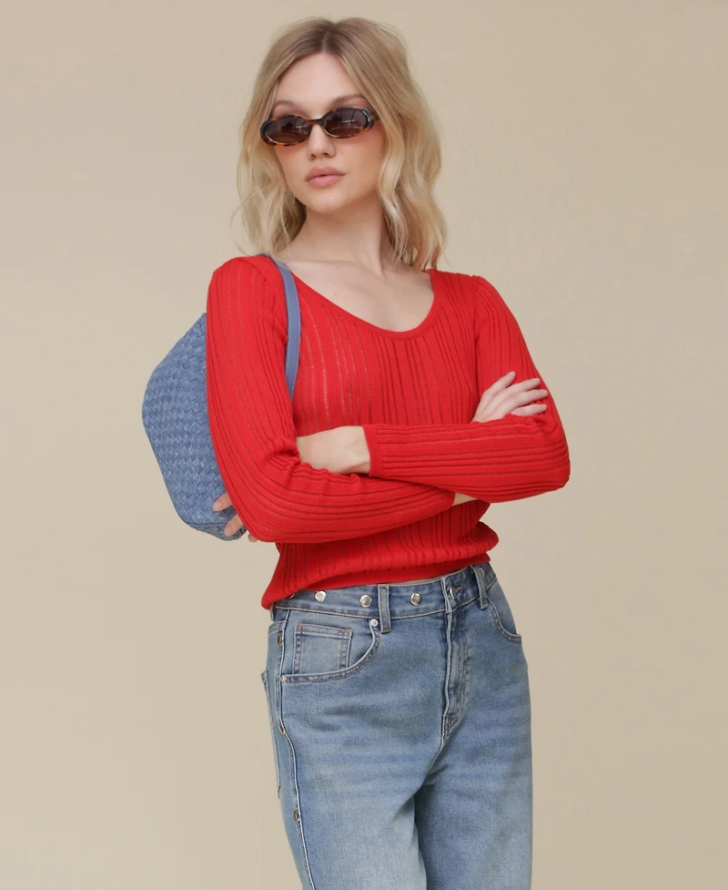Avec Les Filles Women's Scoop-Neck Pullover Sweater