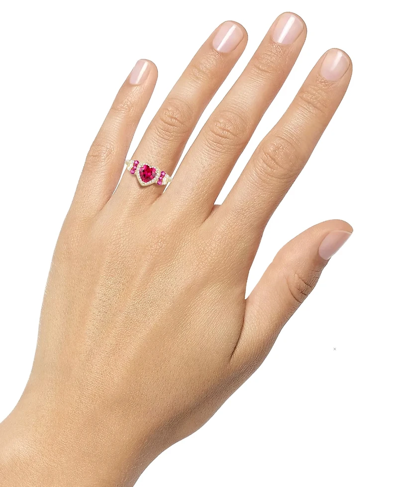 Macy's Lab Grown Ruby (1-1/2 ct. t.w.), White Sapphire (1/4 ct. t.w.) & Diamond Accent Heart Ring in 14K Gold Over Sterling Silver