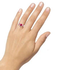 Macy's Lab Grown Ruby (1-1/2 ct. t.w.), White Sapphire (1/4 ct. t.w.) & Diamond Accent Heart Ring in 14K Gold Over Sterling Silver