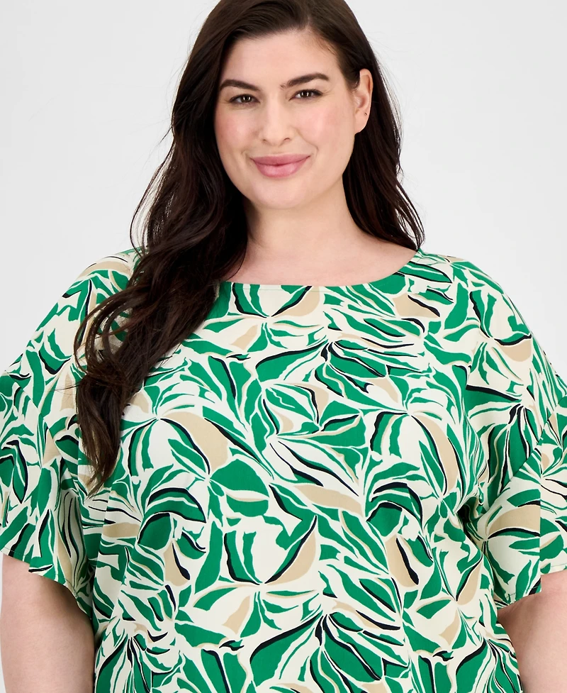 Anne Klein Plus Printed Flutter-Sleeve Blouse