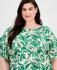 Anne Klein Plus Printed Flutter-Sleeve Blouse