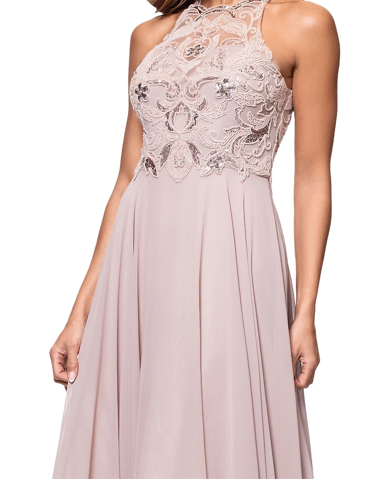 Xscape Petite Beaded Sleeveless High-Neck Gown