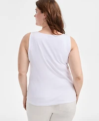Style & Co Plus Solid-Color Scalloped V-Neck Tank Top, Exclusively at Macy's