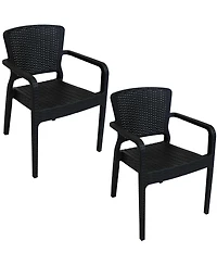 Faux Wicker Rattan Design Plastic All-Weather Commercial-Grade Segonia Indoor/Outdoor Patio Dining Arm Chair