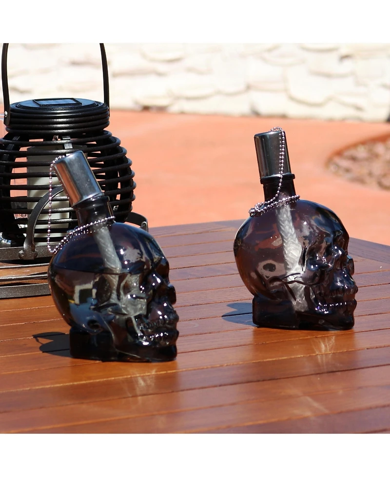 Grinning Skull Glass Tabletop Torches
