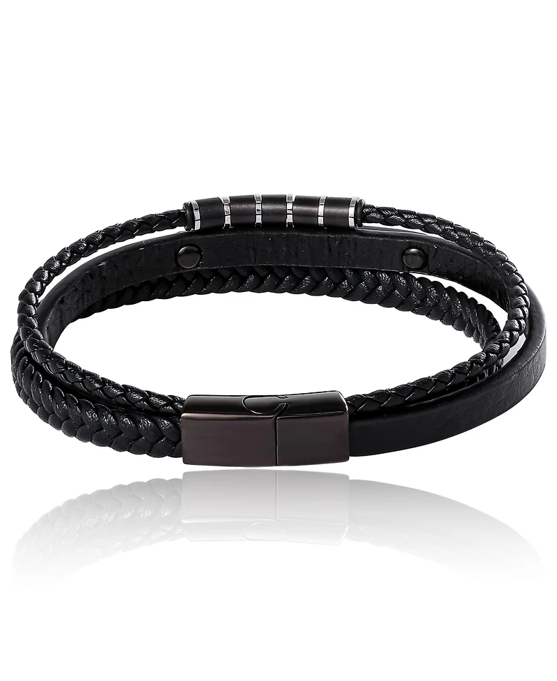 Lucky Brand Stainless Steel (316L) Triple-Row Black Cord Bracelet - 8.5"