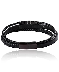 Lucky Brand Stainless Steel (316L) Triple-Row Black Cord Bracelet - 8.5"