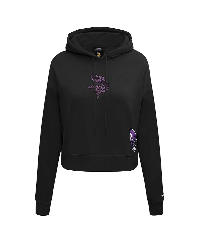 Pro Standard Women's Black Minnesota Vikings Jeweled Cropped Pullover Hoodie