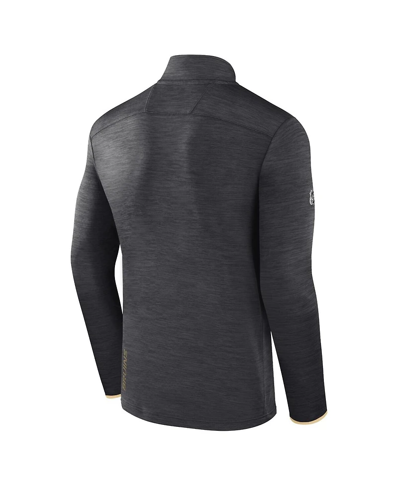 Fanatics Men's Heather Charcoal Boston Bruins Authentic Pro Quarter-Zip Pullover Top