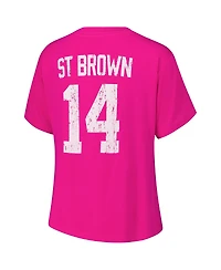 Majestic Women's Amon-Ra St. Brown Pink Detroit Lions Name Number T-Shirt