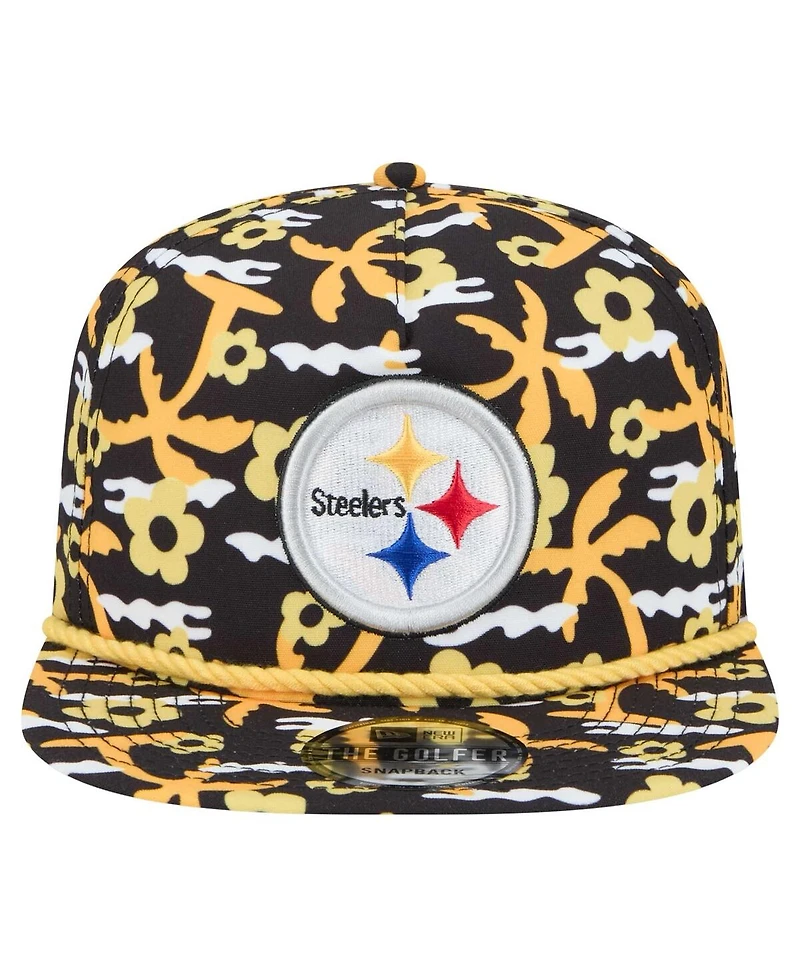 New Era Men's Black Pittsburgh Steelers Wakey Wakey Golfer Snapback Hat