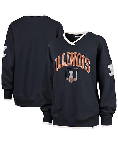 '47 Brand Women's Navy Illinois Fighting Illini Clubhouse Daze Eighty V-Neck Pullover Sweatshirt