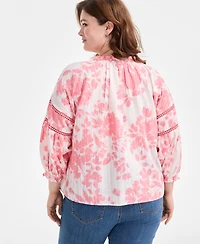 Style & Co Plus Printed Split-Neck Top, Exclusively at Macy's