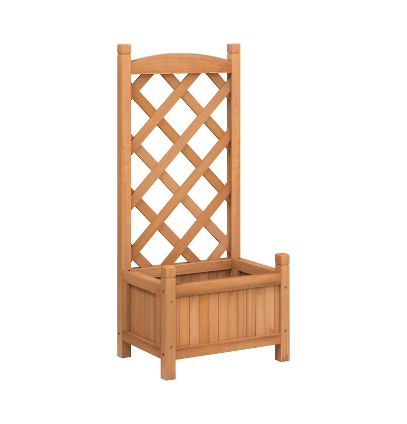 Planter with Trellis Brown Solid Wood Fir