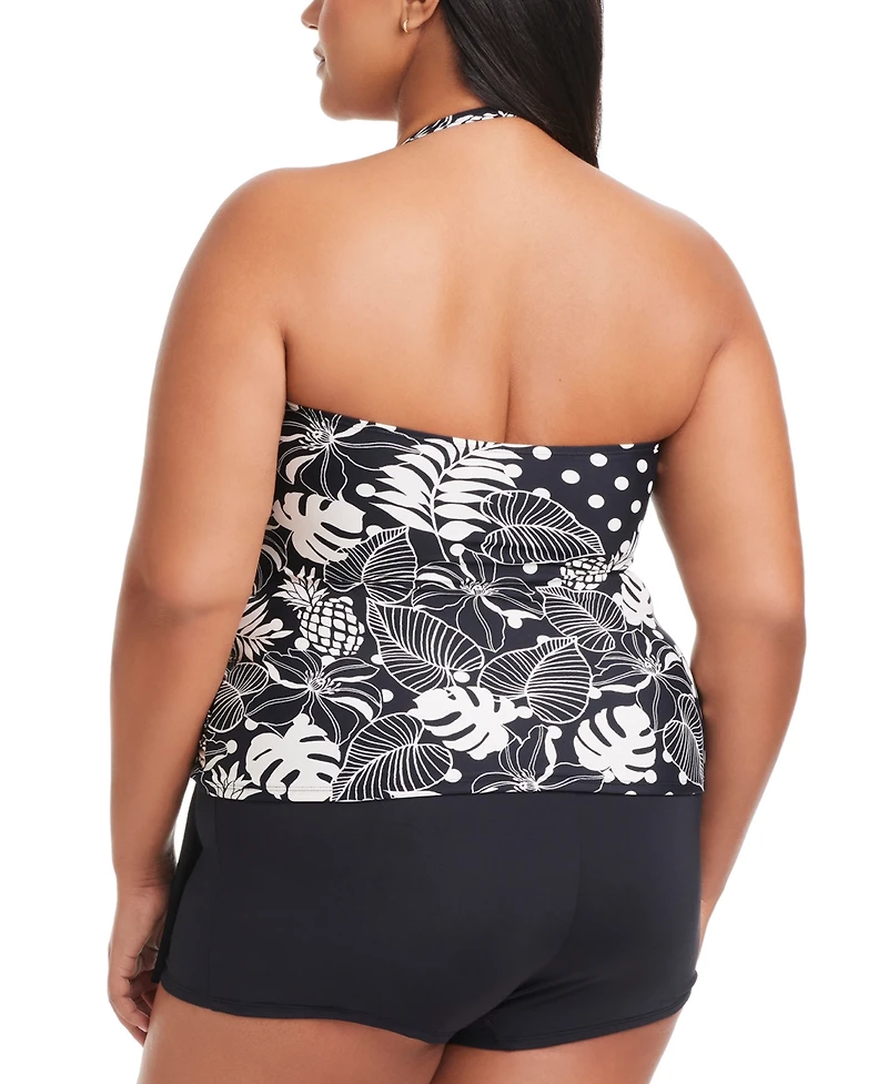 Bleu by Rod Beattie Plus Printed Double Trouble Shirred Bandini Swim Top