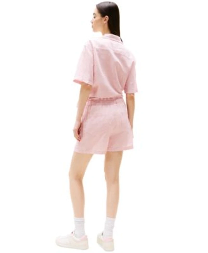 Tommy Jeans Womens Cotton Linen Short Sleeve Shirt Cotton Linen Drawstring Shorts
