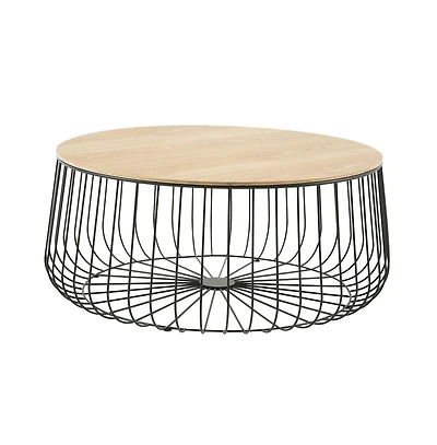 Runswick Modern Wood Top Coffee Table With Metal Base