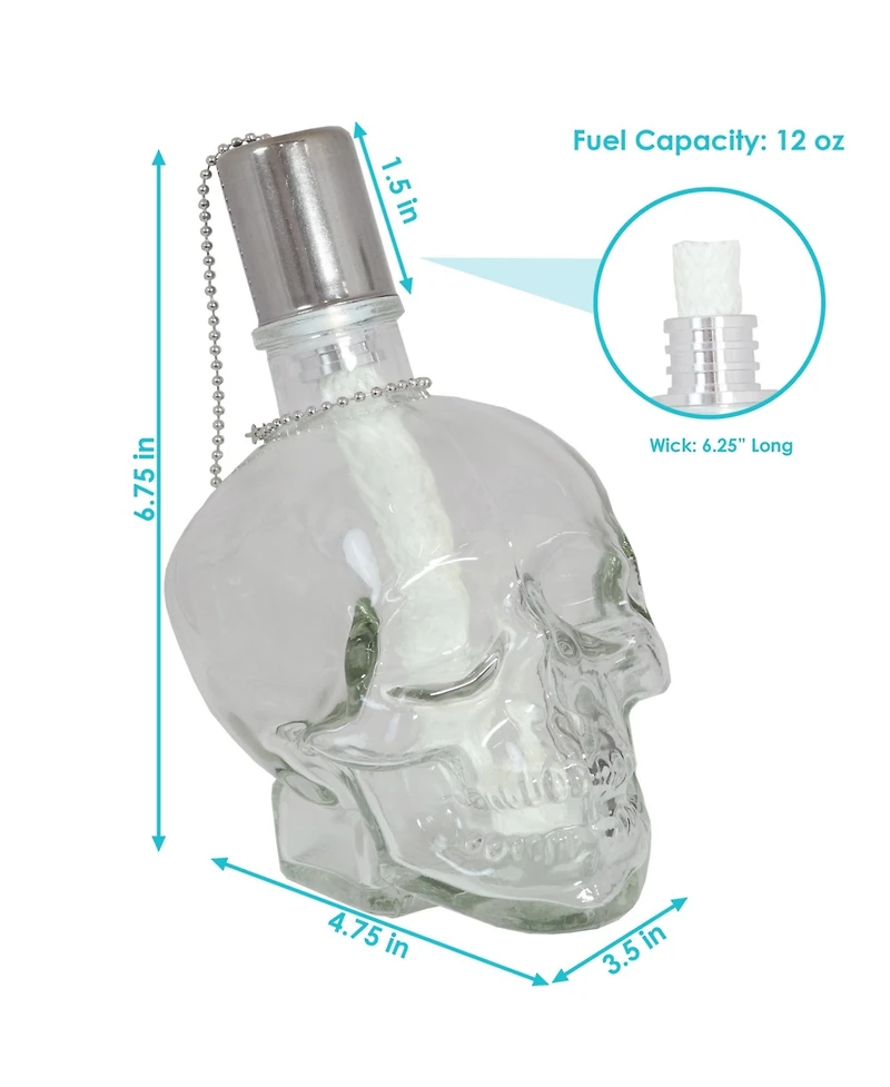 Grinning Skull Glass Tabletop Torches - Clear and Black