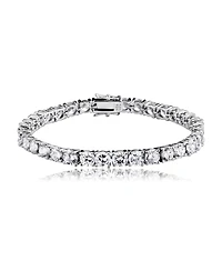 Sterling Silver White Gold Plated with 5mm Round Prong Set Cubic Zirconia Tennis Bracelet