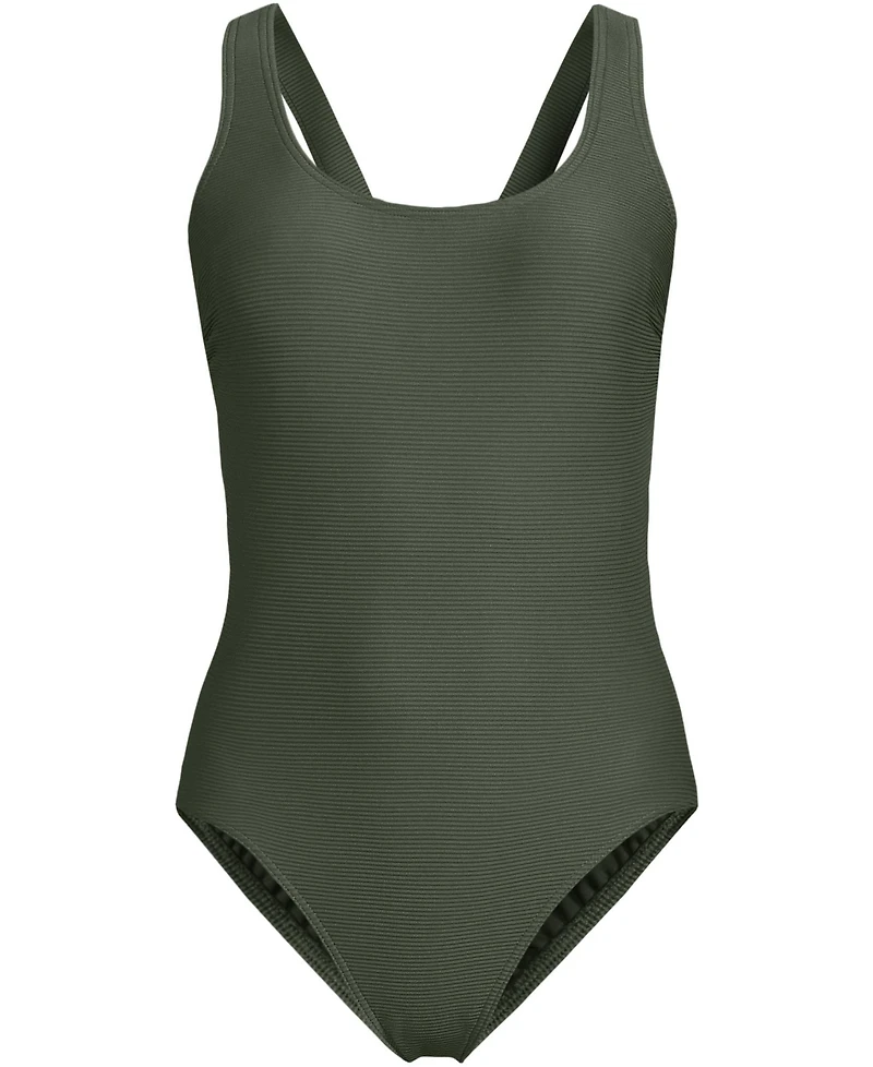 Lands' End Women's Tugless Ribbed X-Back One Piece Swimsuit