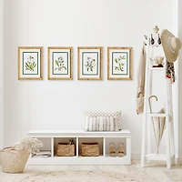 11.75" x 15.75" White Floral Flowers Decorative Study Wall Art Prints w/ Bamboo Wrapped Frame, Set of 4