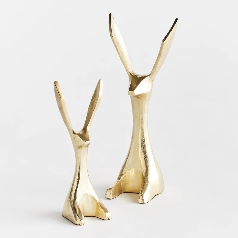 11.75" Decorative Long Ear Spring & Easter Gold Jackrabbit Figurines Set of 2