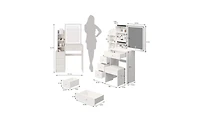 Small Left Bedside Vanity Table with Led Mirror and Cushioned Stool – Compact Makeup Station for Bedroom
