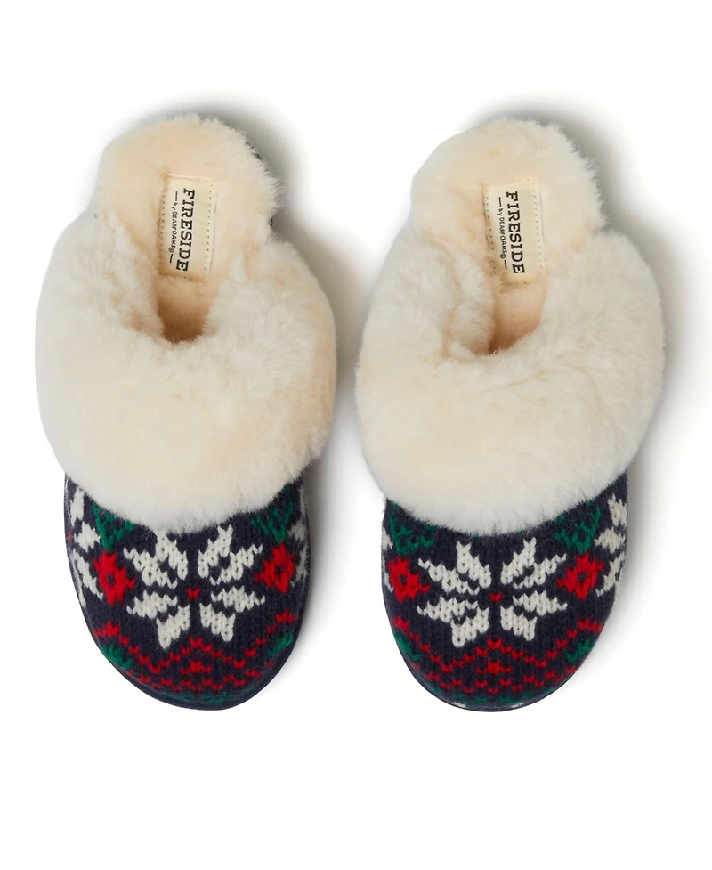 Fireside by Dearfoams Women's Sydney Holiday Fair Isle Genuine Shearling Scuff Slipper