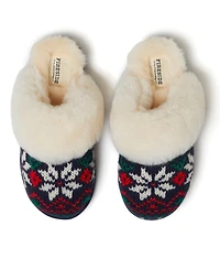 Fireside by Dearfoams Women's Sydney Holiday Fair Isle Genuine Shearling Scuff Slipper
