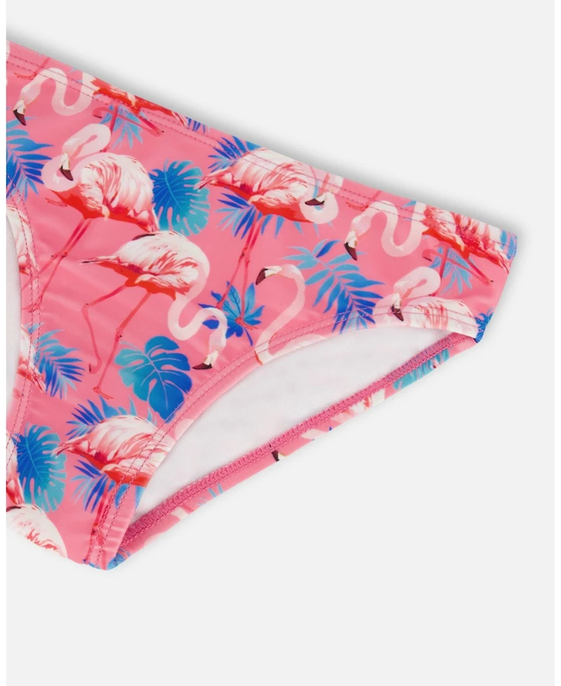 Deux par Girl Printed Two-Piece Swimsuit With Frills Candy Pink And Flamingo - Toddler|Child