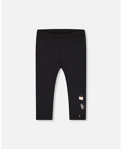 Deux par Deux Big Girls Organic Cotton Capri Legging Black And Small Flower